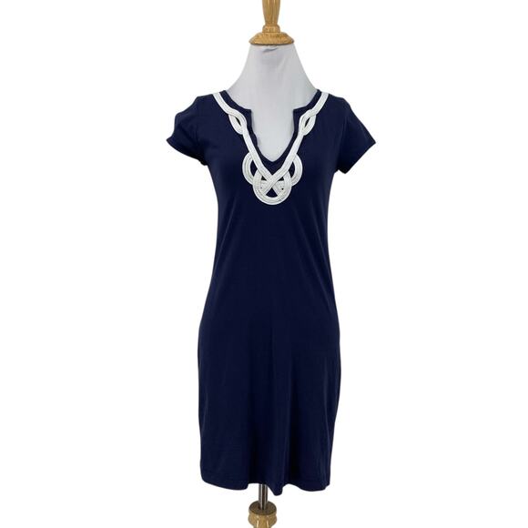 Lilly Pulitzer Dress Womens XS Extra Small Navy White Pima Cotton Rope Detail - Picture 1 of 13